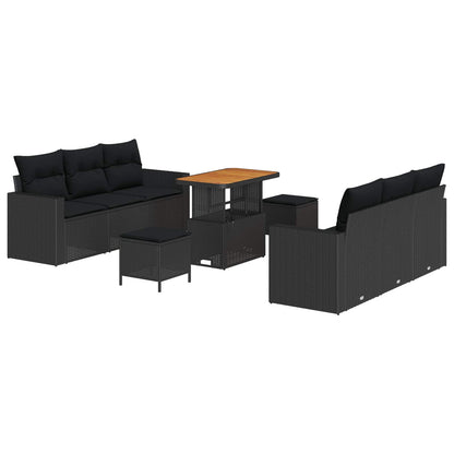 Garten-Sofa-Set mit Kissen mit Speicher 9 pcs Schwarz