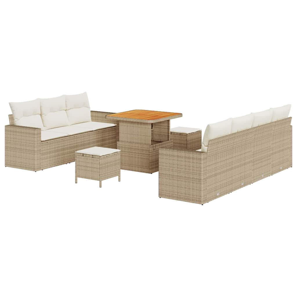 vidaXL Garten-Sofa-Set mit Kissen mit Speicher 10 pcs Beige und Creme