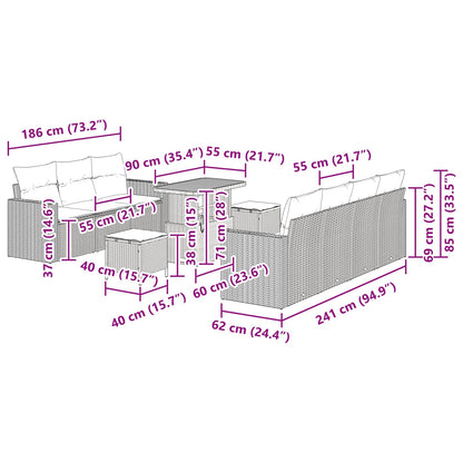 vidaXL Garten-Sofa-Set mit Kissen mit Speicher 10 pcs Schwarz