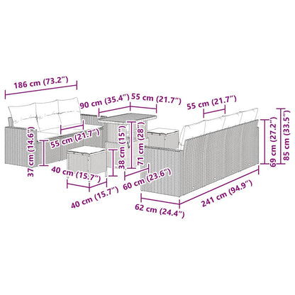 vidaXL Garten-Sofa-Set mit Kissen mit Speicher 10 pcs Grau