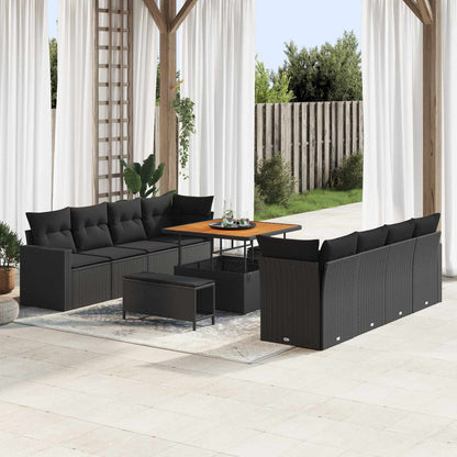 Gartensofa-set mit Kissen 12 pcs Schwarz Poly-Rattan