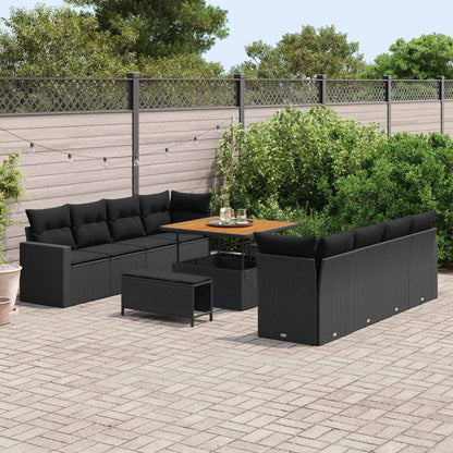 Gartensofa-set mit Kissen 12 pcs Schwarz Poly-Rattan