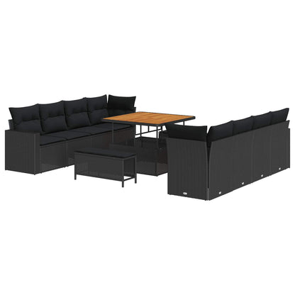 Gartensofa-set mit Kissen 12 pcs Schwarz Poly-Rattan