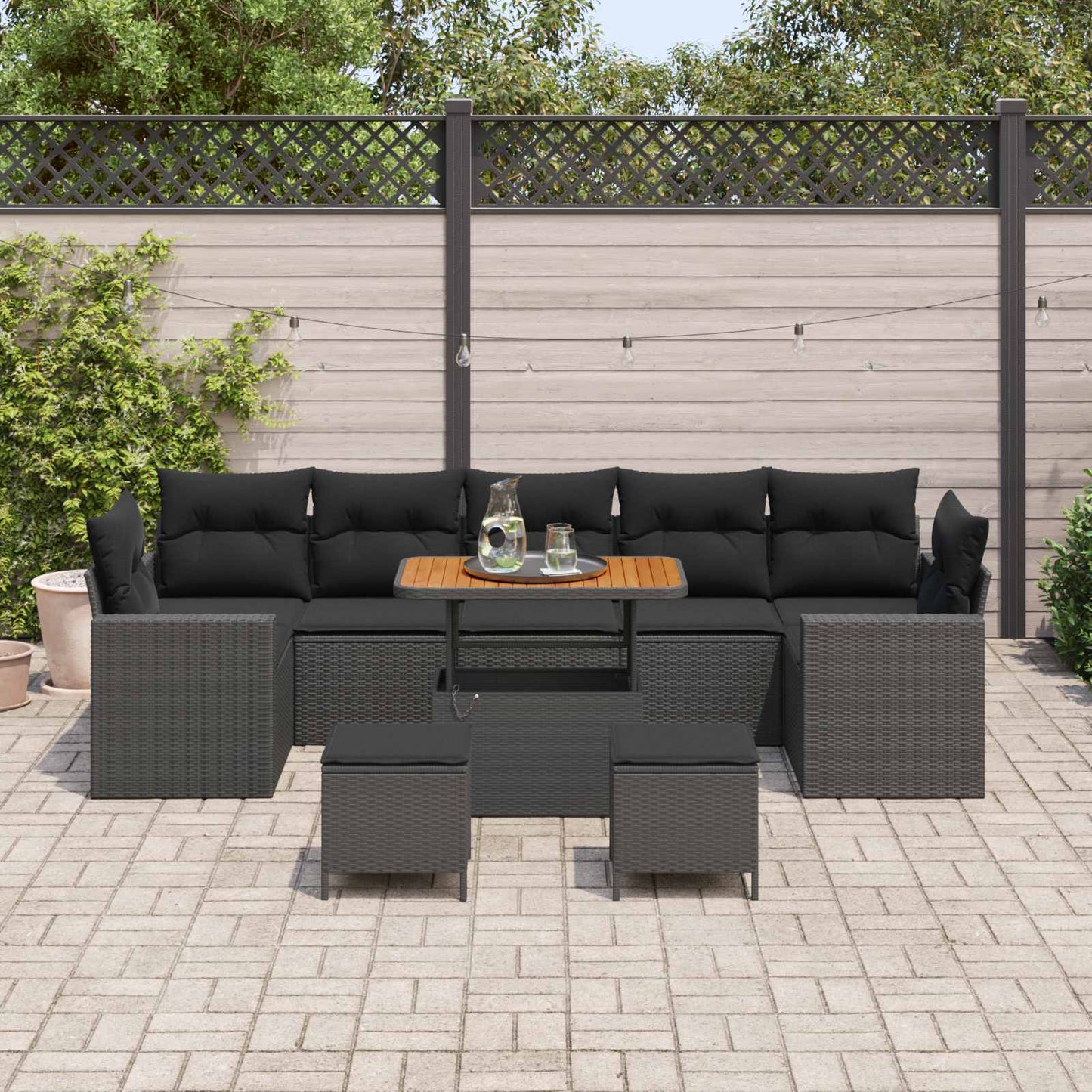 Gartensofa-set mit Kissen 13 pcs Schwarz Poly-Rattan