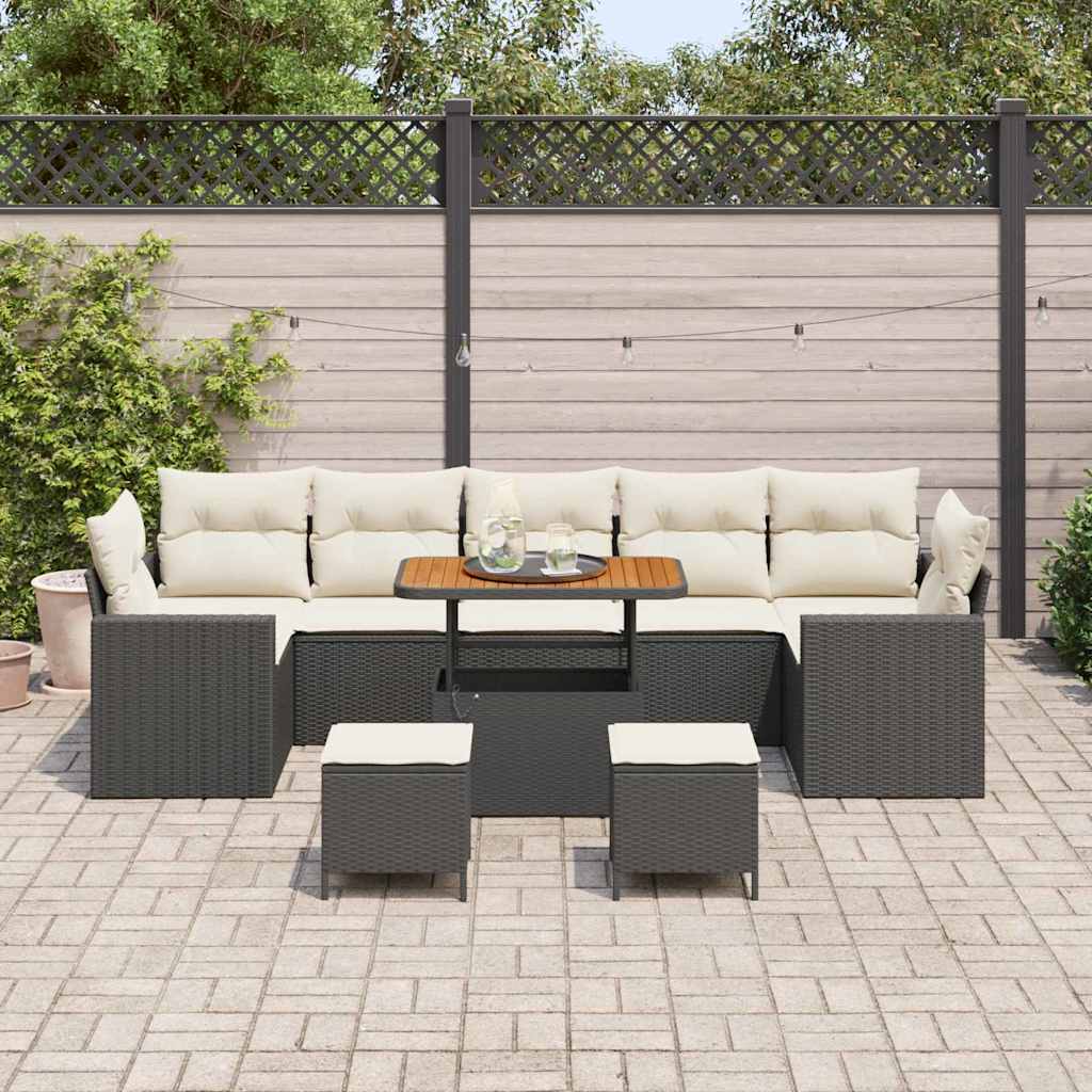 Gartensofa-set mit Kissen 13 pcs Beige und Creme Poly-Rattan