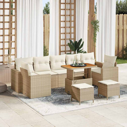 Gartensofa-set mit Kissen 13 pcs Schwarz und Creme Poly-Rattan
