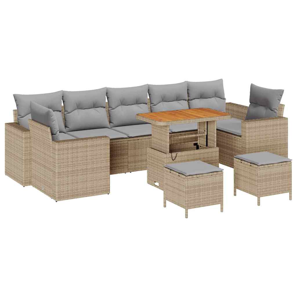 Gartensofa-set mit Kissen 10 pcs Beige und Hellgrau Poly-Rattan