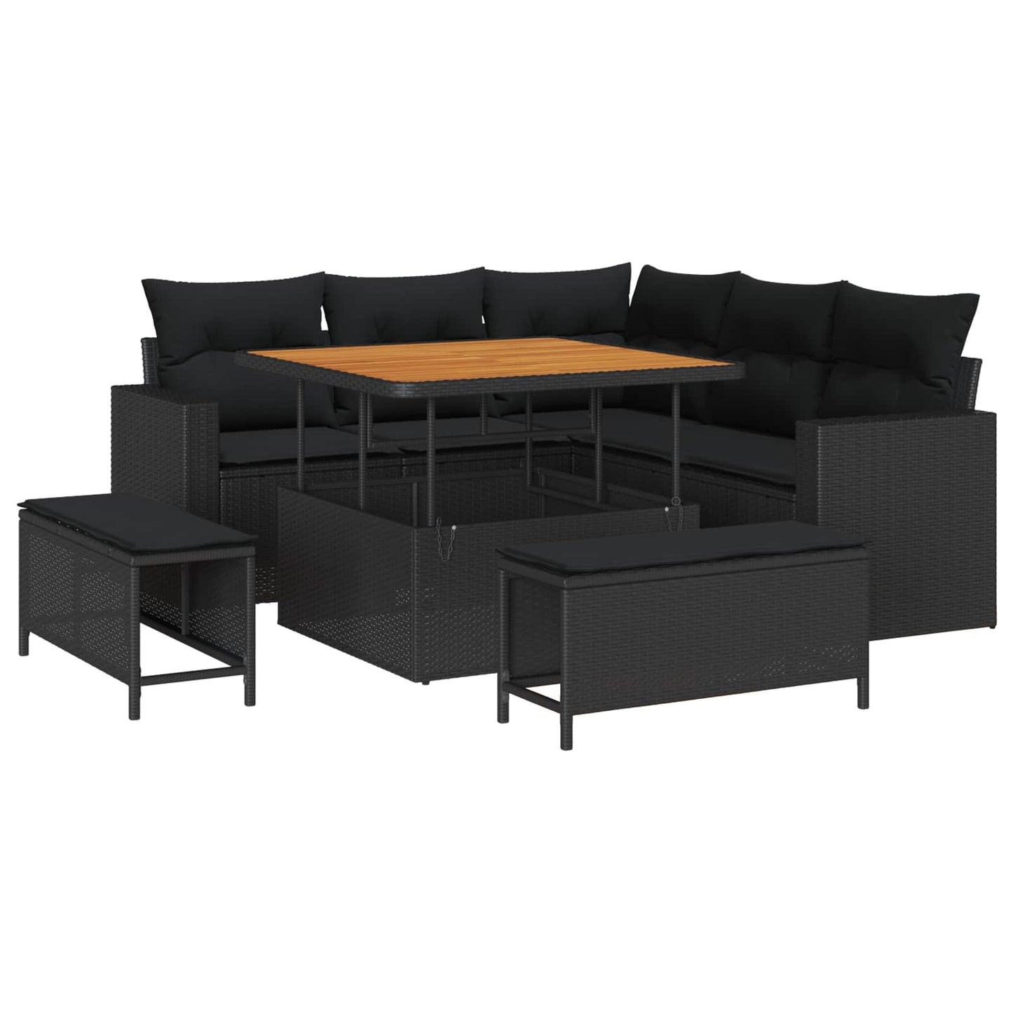 Gartensofa-set mit Kissen 9 pcs Schwarz Poly-Rattan