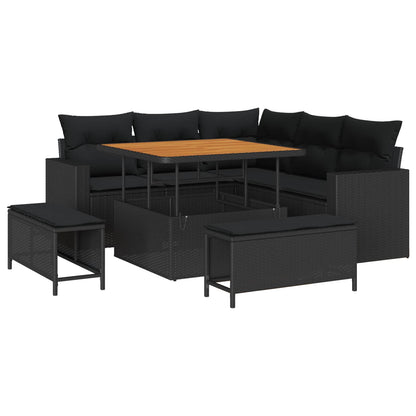 Gartensofa-set mit Kissen 9 pcs Schwarz Poly-Rattan