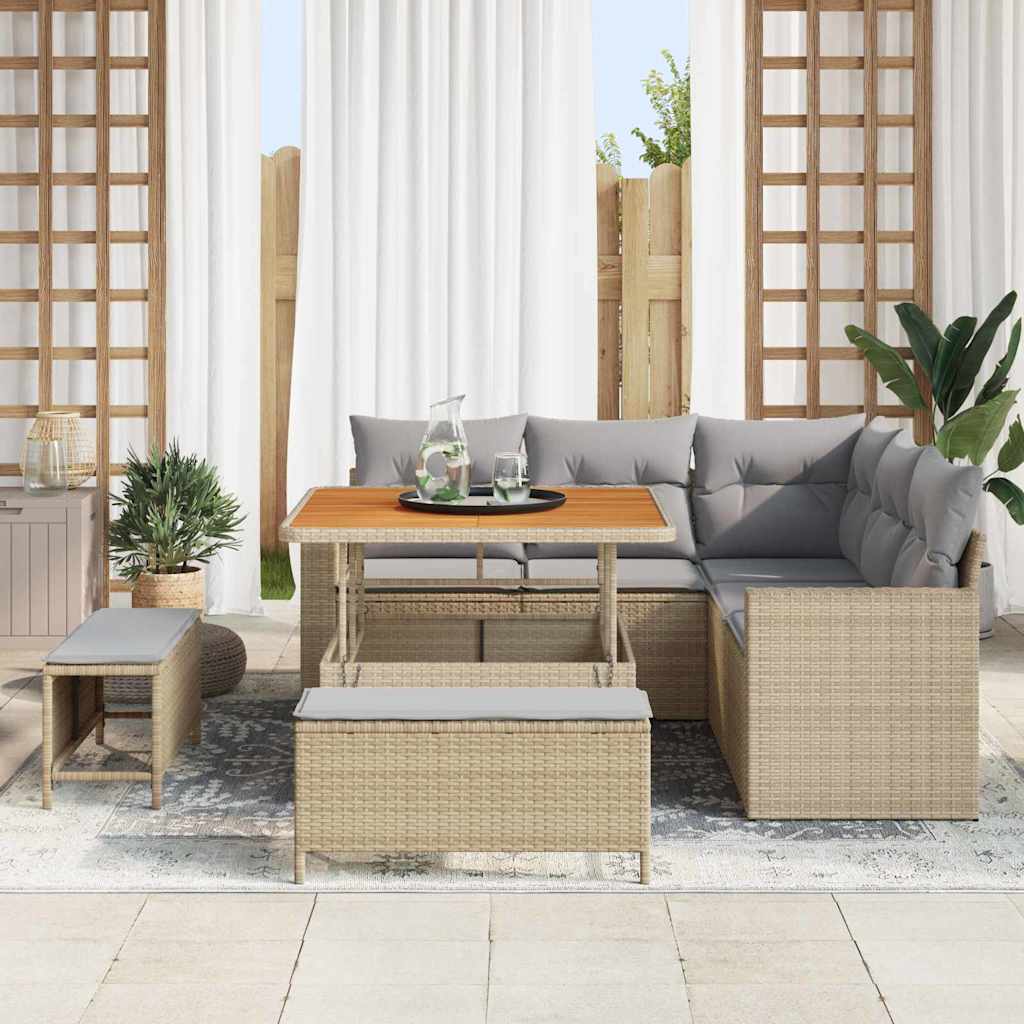 vidaXL Gartensofa-set mit Kissen 9 pcs Beige und Hellgrau Poly-Rattan