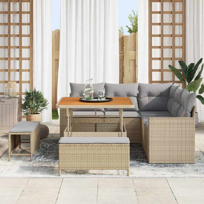 vidaXL Gartensofa-set mit Kissen 9 pcs Beige und Hellgrau Poly-Rattan