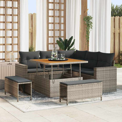 vidaXL Gartensofa-set mit Kissen 9 pcs Grau Poly-Rattan