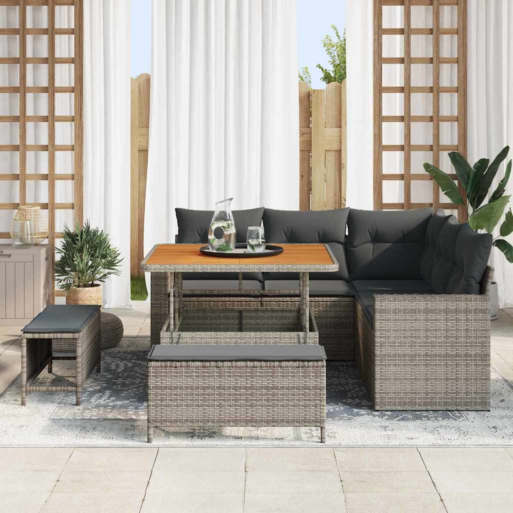 vidaXL Gartensofa-set mit Kissen 9 pcs Grau Poly-Rattan
