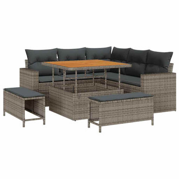 vidaXL Gartensofa-set mit Kissen 9 pcs Grau Poly-Rattan