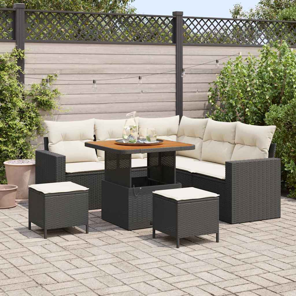 vidaXL Gartensofa-set mit Kissen 9 pcs Schwarz und Creme Poly-Rattan