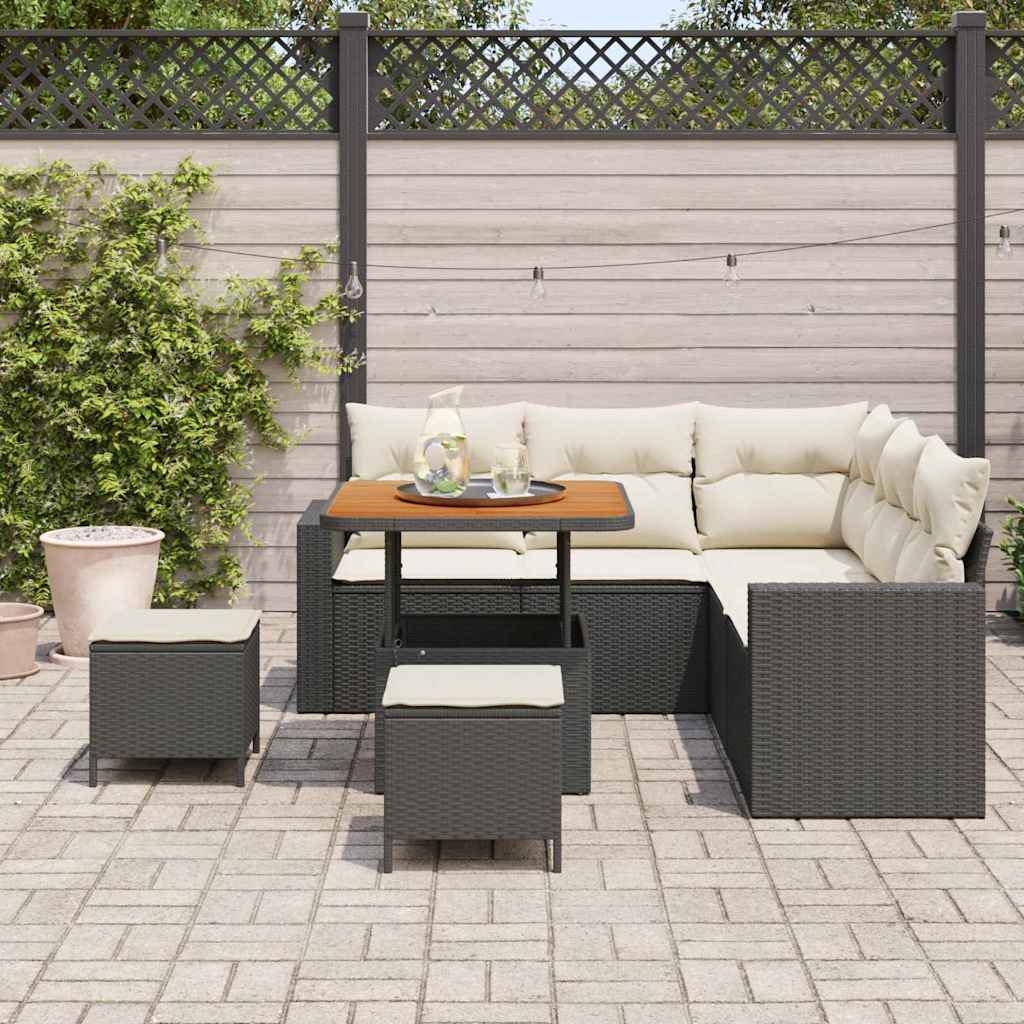 vidaXL Gartensofa-set mit Kissen 9 pcs Schwarz und Creme Poly-Rattan