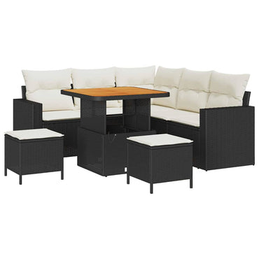 vidaXL Gartensofa-set mit Kissen 9 pcs Schwarz und Creme Poly-Rattan