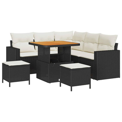 vidaXL Gartensofa-set mit Kissen 9 pcs Schwarz und Creme Poly-Rattan