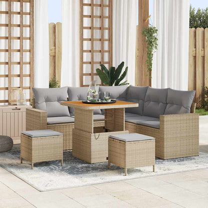 Gartensofa-set mit Kissen 9 pcs Beige und Hellgrau Poly-Rattan