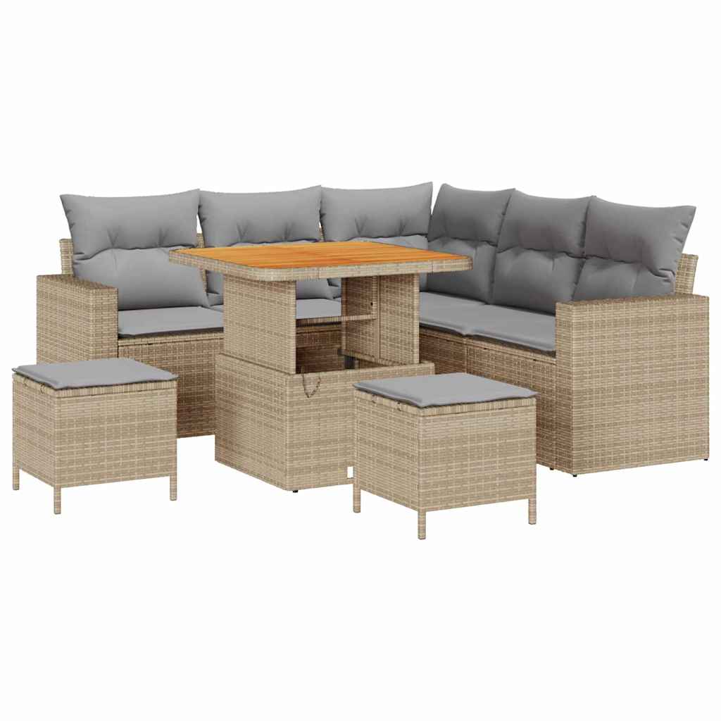 Gartensofa-set mit Kissen 9 pcs Beige und Hellgrau Poly-Rattan
