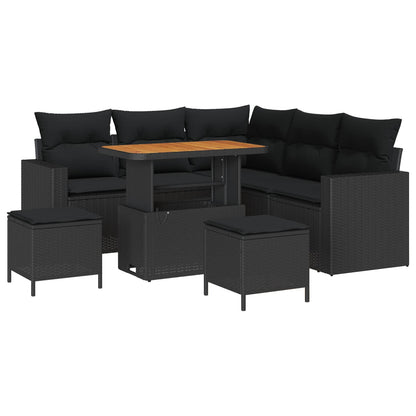 Gartensofa-set mit Kissen 9 pcs Schwarz Poly-Rattan