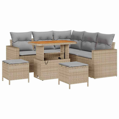 Gartensofa-set mit Kissen 9 pcs Beige und Hellgrau Poly-Rattan