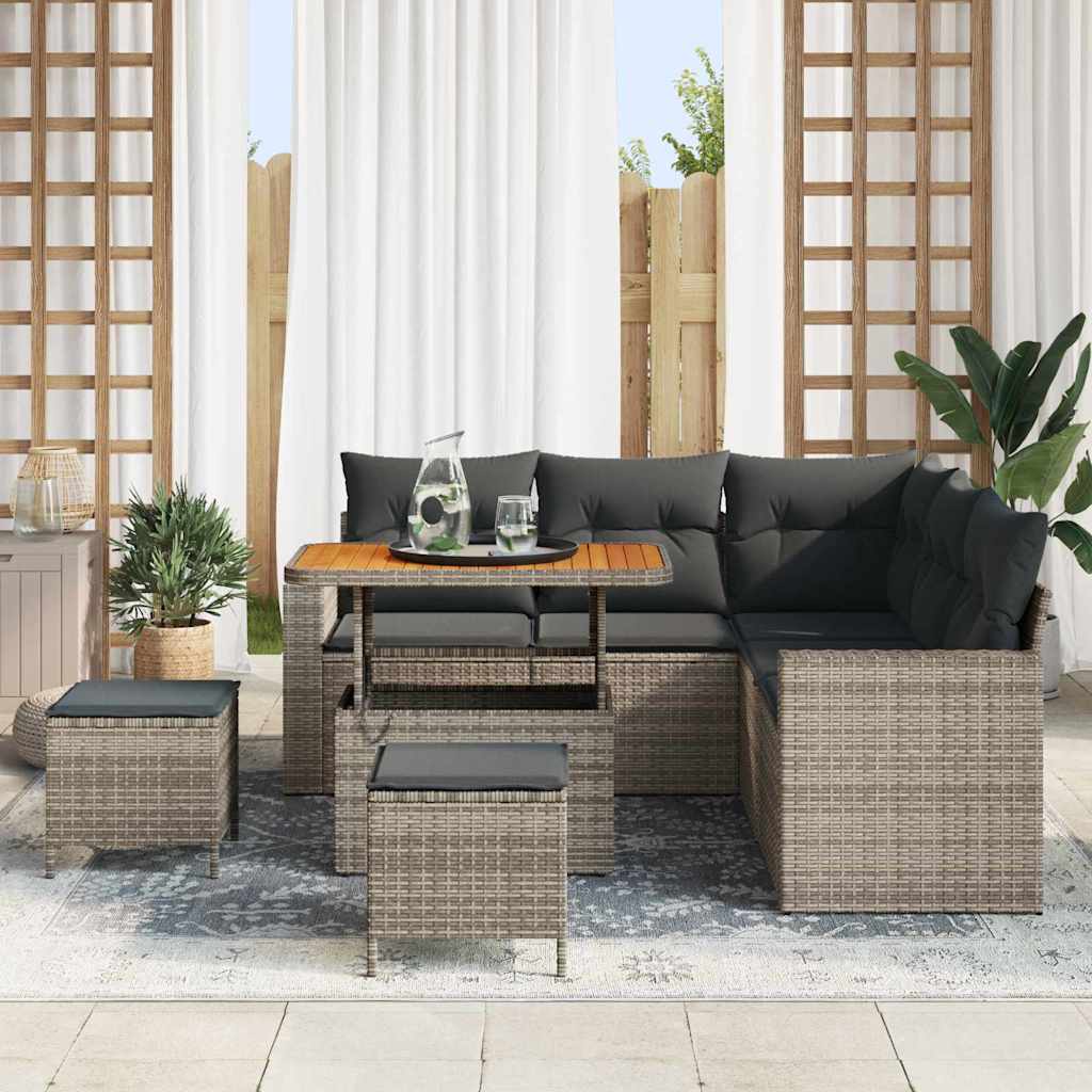 vidaXL Gartensofa-set mit Kissen 9 pcs Grau Poly-Rattan