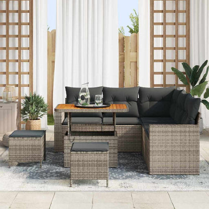 vidaXL Gartensofa-set mit Kissen 9 pcs Grau Poly-Rattan