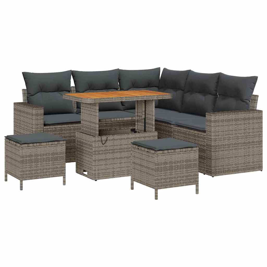 vidaXL Gartensofa-set mit Kissen 9 pcs Grau Poly-Rattan