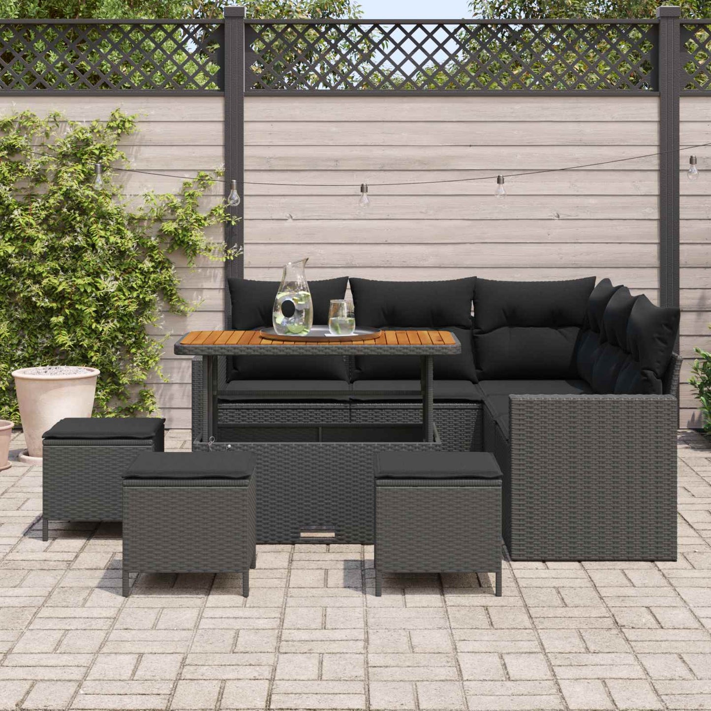 vidaXL Gartensofa-set mit Kissen 10 pcs Schwarz Poly-Rattan