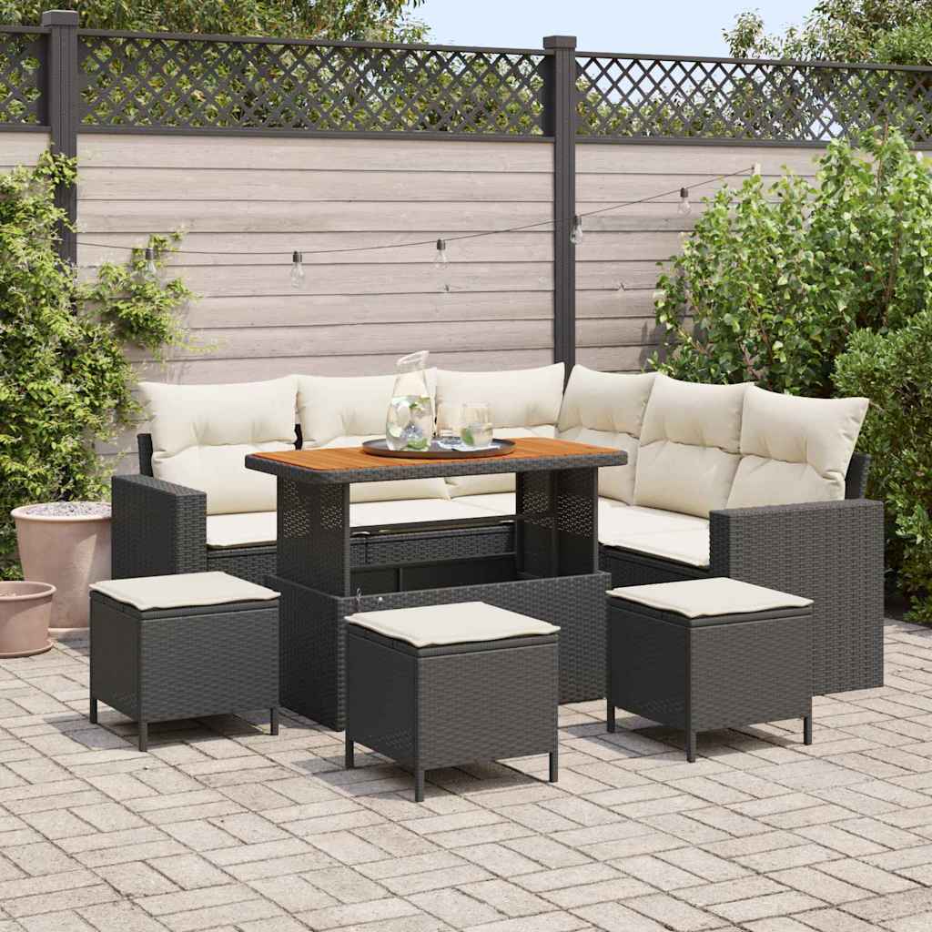 vidaXL Gartensofa-set mit Kissen 10 pcs Schwarz und Creme Poly-Rattan