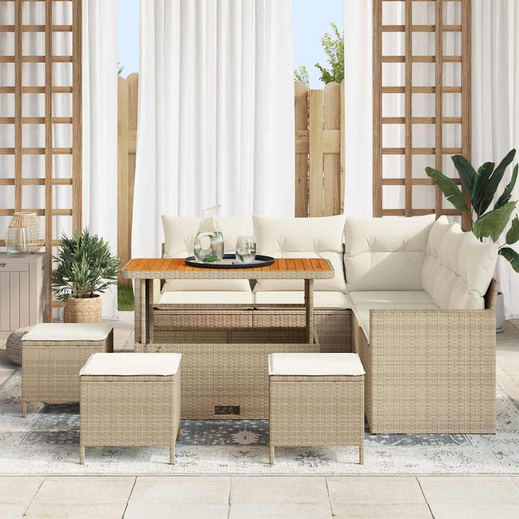 Gartensofa-set mit Kissen 10 pcs Beige und Creme Poly-Rattan
