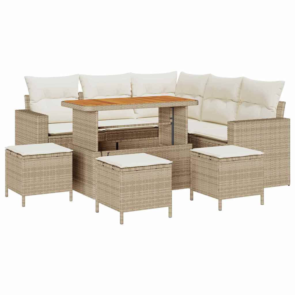 Gartensofa-set mit Kissen 10 pcs Beige und Creme Poly-Rattan