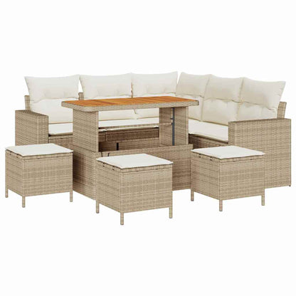 Gartensofa-set mit Kissen 10 pcs Beige und Creme Poly-Rattan