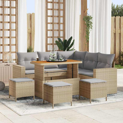 Gartensofa-set mit Kissen 10 pcs Beige und Hellgrau Poly-Rattan