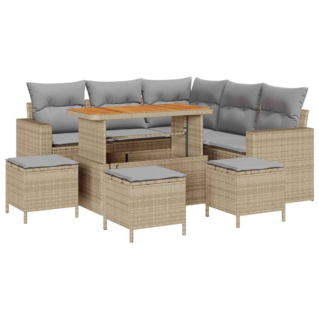Gartensofa-set mit Kissen 10 pcs Beige und Hellgrau Poly-Rattan