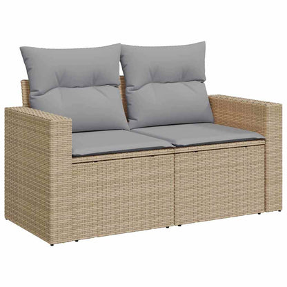 Gartensofa-set mit Kissen 10 pcs Beige und Hellgrau Poly-Rattan