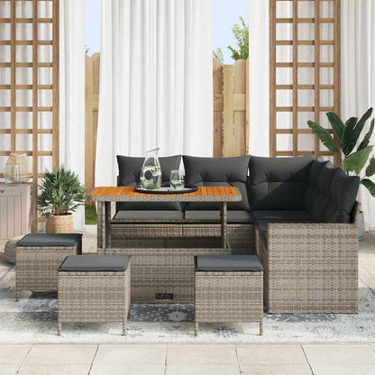 Gartensofa-set mit Kissen 10 pcs Grau Poly-Rattan