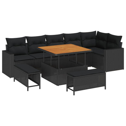 Gartensofa-set mit Kissen 11 pcs Schwarz Poly-Rattan