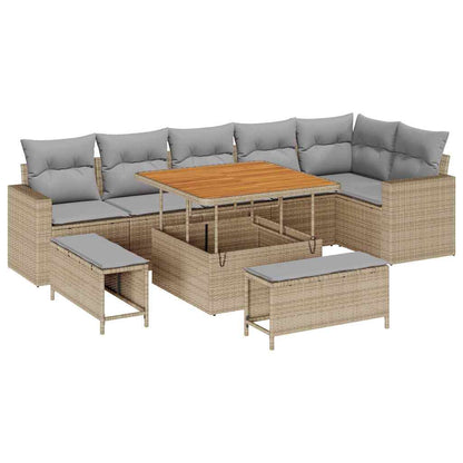 Gartensofa-set mit Kissen 11 pcs Beige und Hellgrau Poly-Rattan