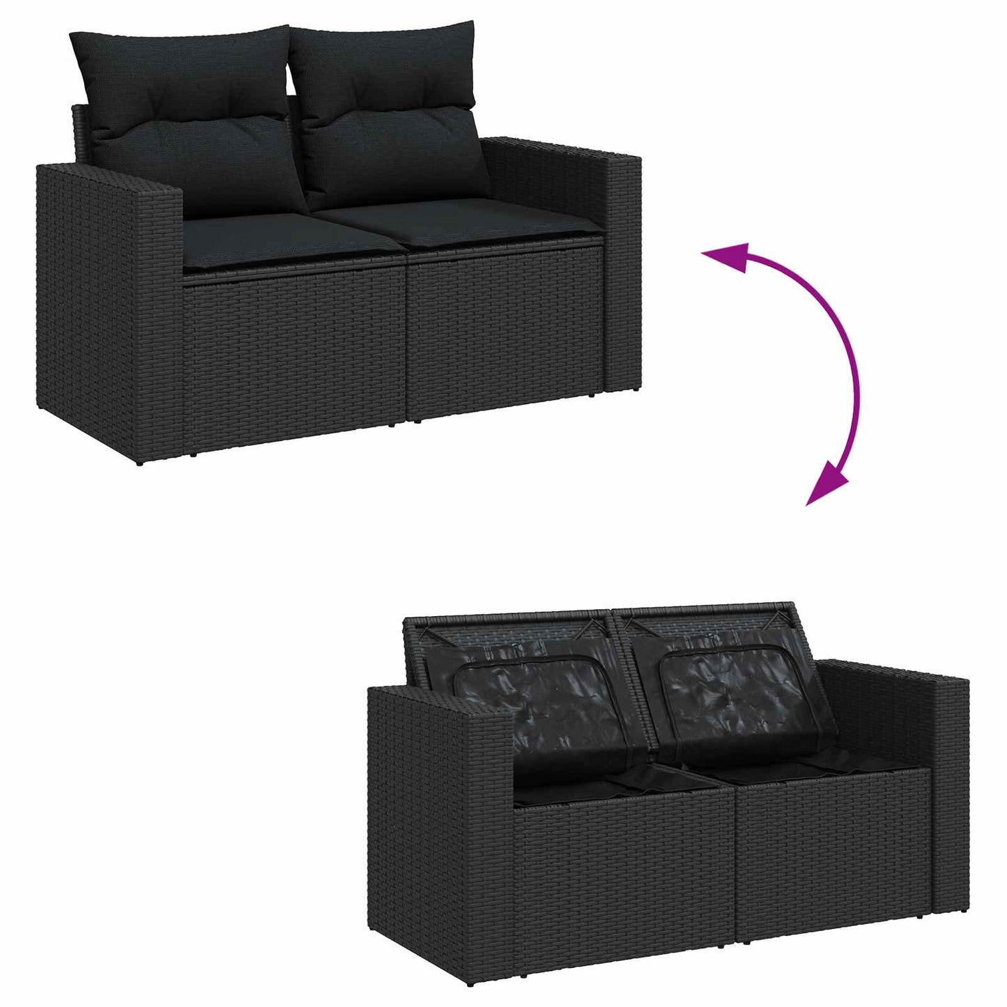 Gartensofa-set mit Kissen 11 pcs Schwarz Poly-Rattan