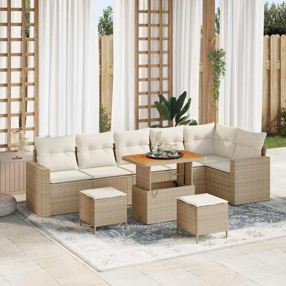 Gartensofa-set mit Kissen 11 pcs Beige und Creme Poly-Rattan