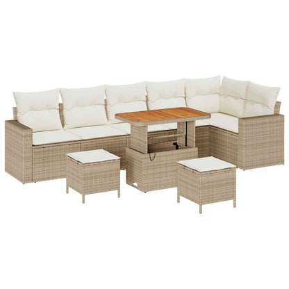Gartensofa-set mit Kissen 11 pcs Beige und Creme Poly-Rattan