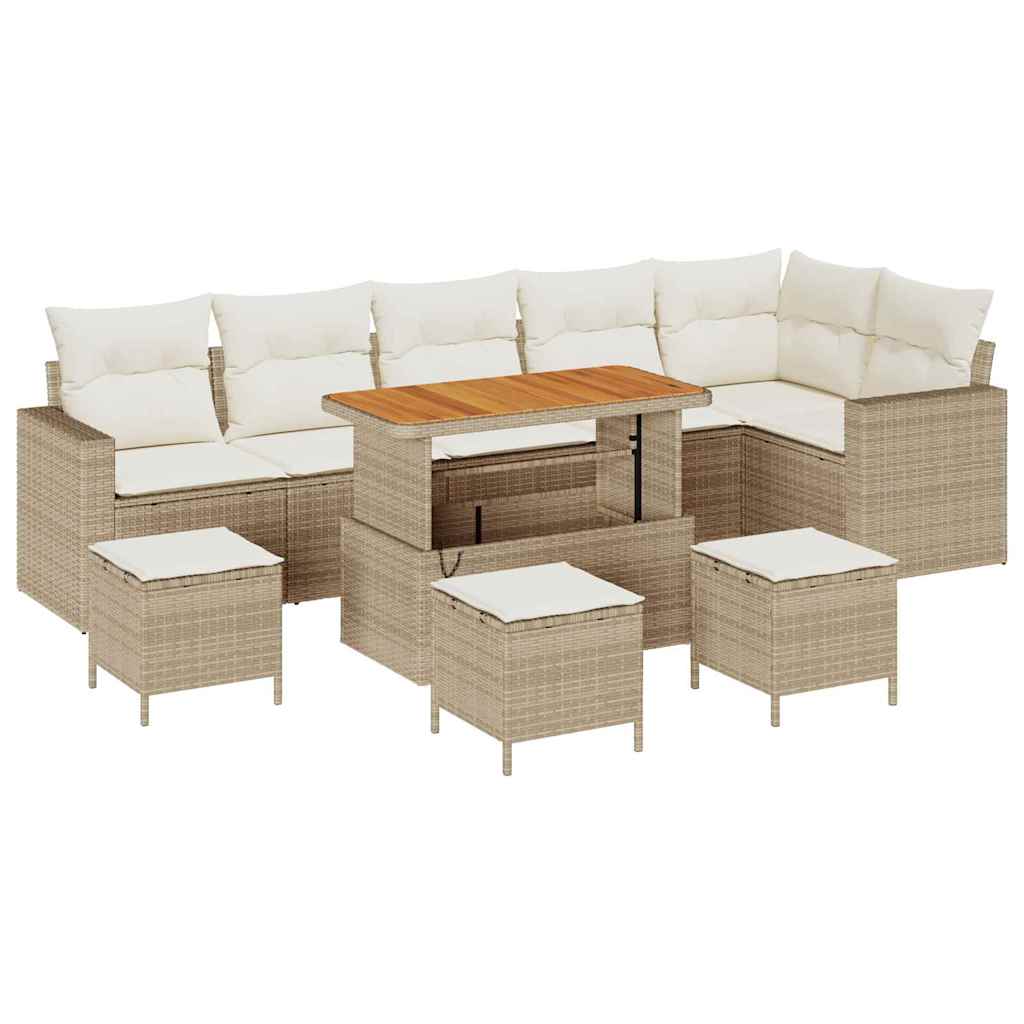 Gartensofa-set mit Kissen 12 pcs Beige und Creme Poly-Rattan