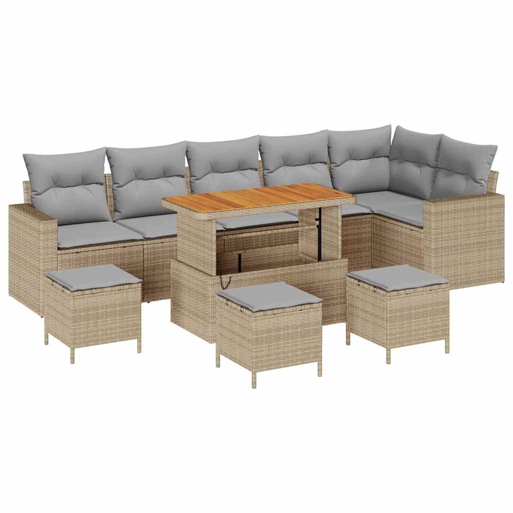 Gartensofa-set mit Kissen 12 pcs Beige und Hellgrau Poly-Rattan