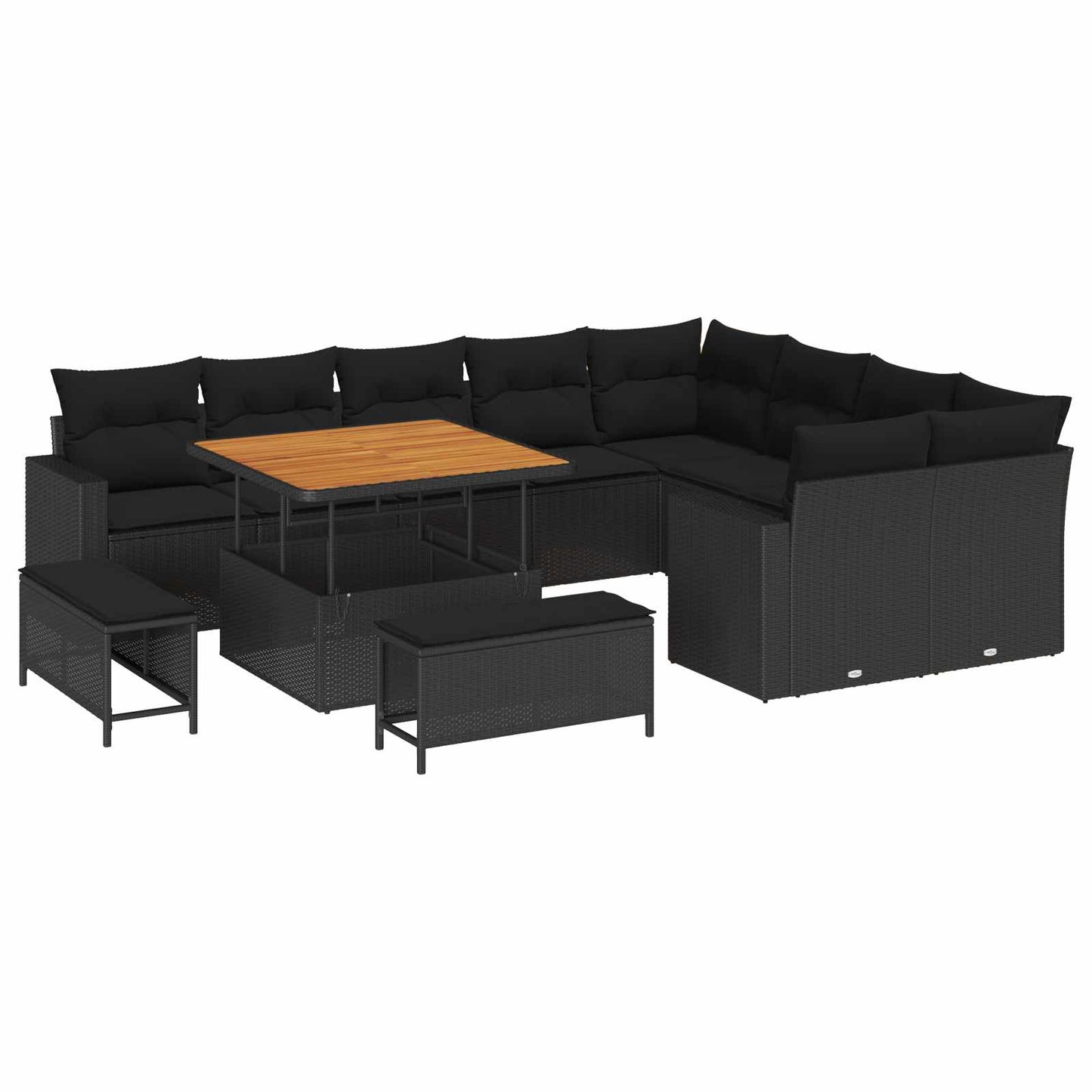 Gartensofa-set mit Kissen 13 pcs Schwarz Poly-Rattan