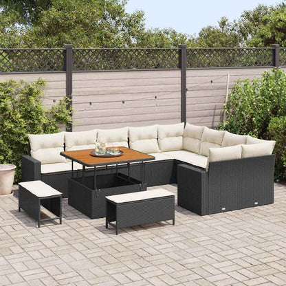 Gartensofa-set mit Kissen 13 pcs Schwarz und Creme Poly-Rattan