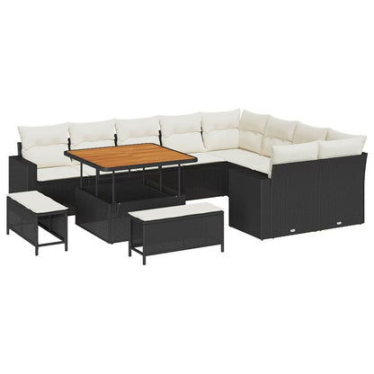Gartensofa-set mit Kissen 13 pcs Schwarz und Creme Poly-Rattan