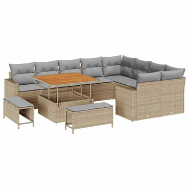 vidaXL Gartensofa-set mit Kissen 13 pcs Beige und Hellgrau Poly-Rattan