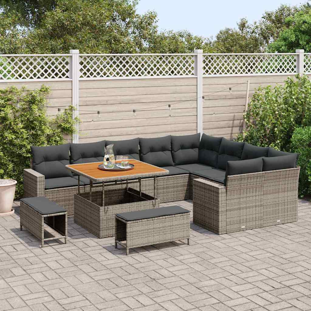 Gartensofa-set mit Kissen 13 pcs Grau Poly-Rattan